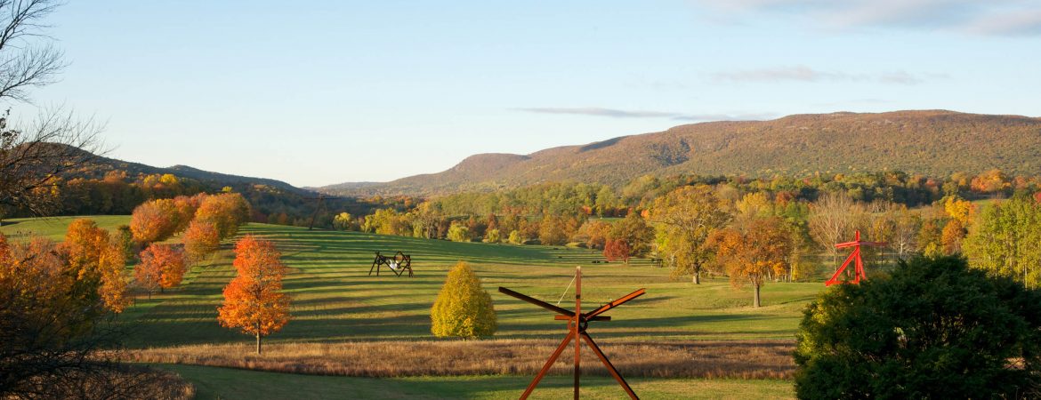 View of the South Fields, all works by Mark di Suvero.