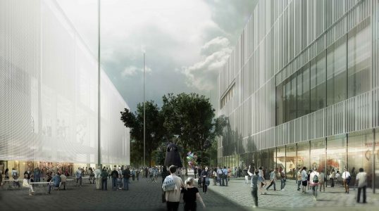 Rendering of the Museum of Modern Art and the TR Warszawa theatre’s project by Thomas Phifer and Partners. View of the forum